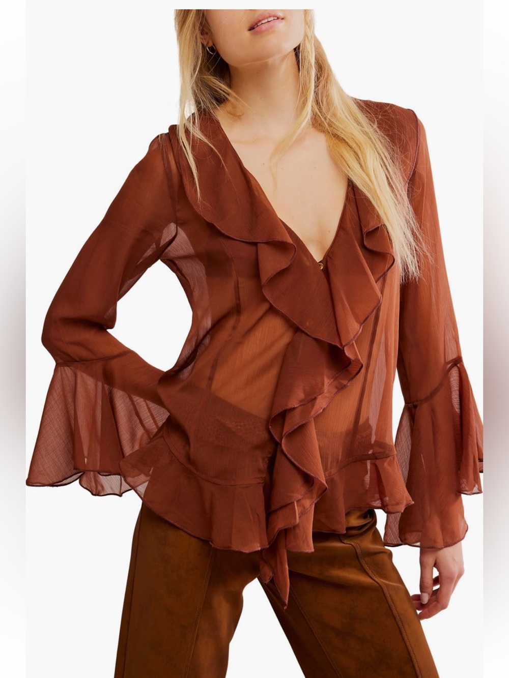 Free People Tulula Ruffle Chiffon Top
